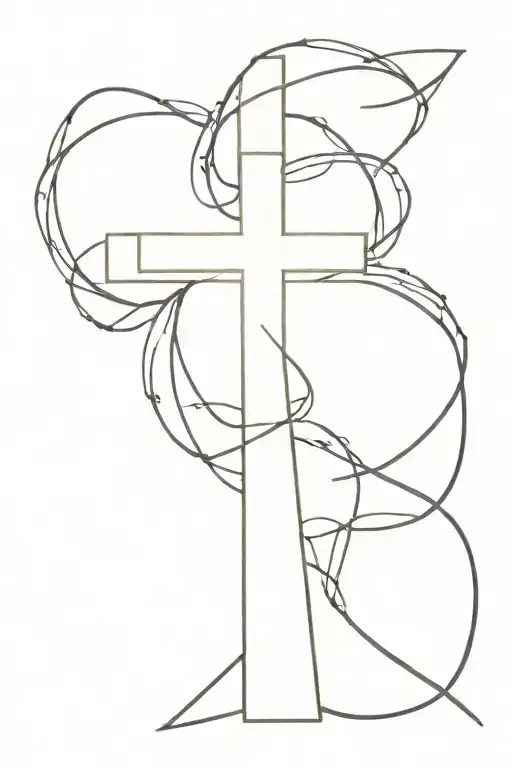 white cross with a heart intertwined tattoo design idea