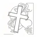 white cross with a heart including a bible verse tattoo design idea