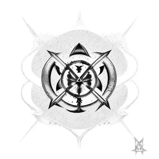 Chaos Symbol with the number 933 in the middle, and some little skulls tattoo design idea