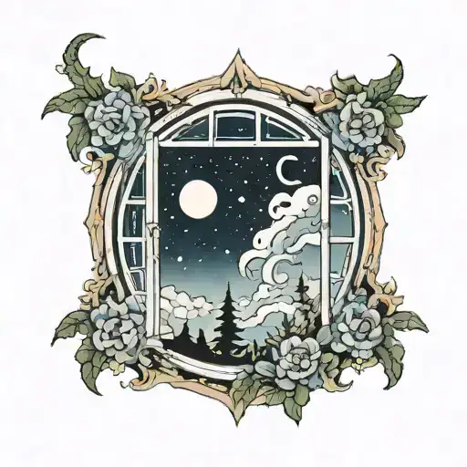 night sky through window looking tattoo design idea