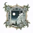 night sky through window looking tattoo design idea