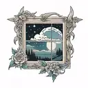 night sky through window looking tattoo design idea