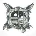 night sky through window looking tattoo design idea