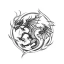 a dragon intertwined with a phoenix in a battle to the death tattoo design idea