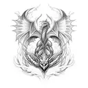 a dragon intertwined with a phoenix in a battle to the death tattoo design idea