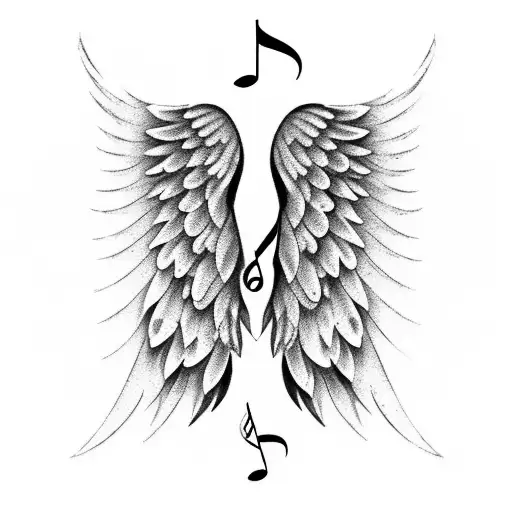 angel wings and music notes tattoo design idea