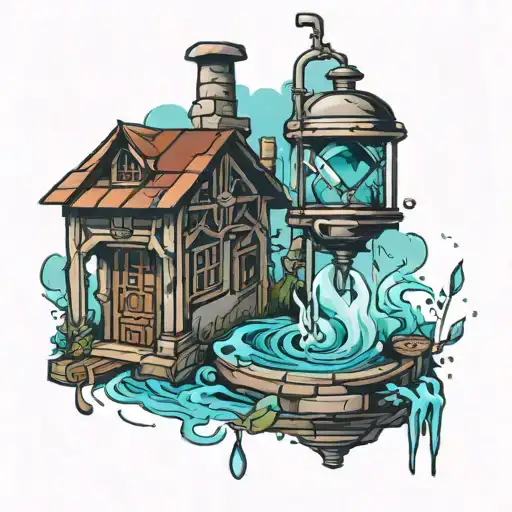 water well tattoo design idea
