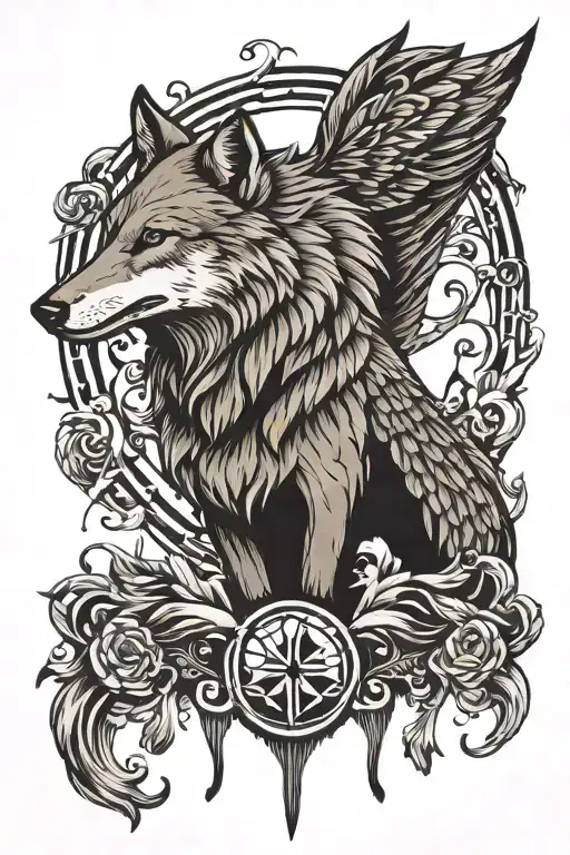 Wolf and Raven tattoo design idea