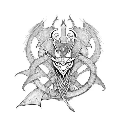 Celtic dragon in viking hat  tattoo design idea