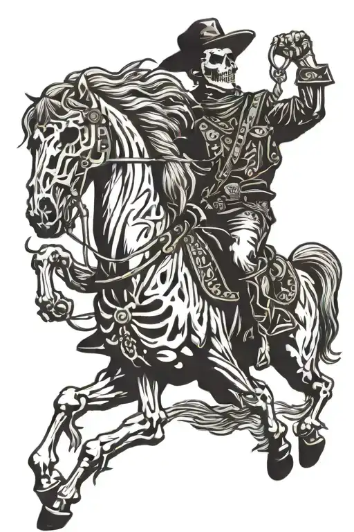 skeleton cowboy riding a horse tattoo design idea