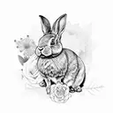 A black and grey tattoo of a rabbit surrounded by intricate floral patterns tattoo design idea