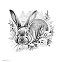 A black and grey tattoo of a rabbit surrounded by intricate floral patterns tattoo design idea