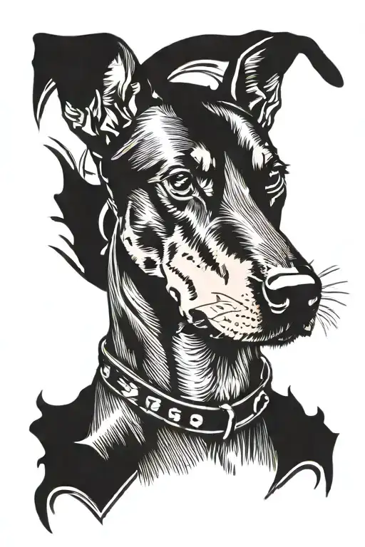 European  Doberman dog head tattoo design idea