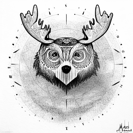moose bear wolf owl compass tattoo design idea