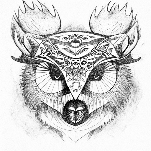moose bear wolf owl compass tattoo design idea
