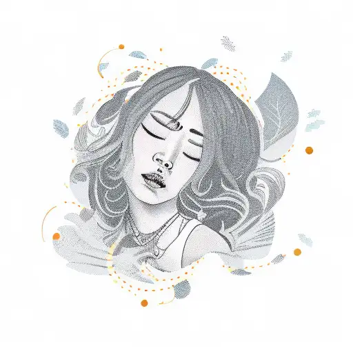neo traditional woman with closed eyes tattoo design idea