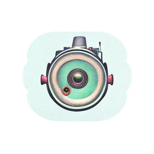 music note with a cinema camera on it tattoo design idea