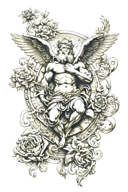 Michaelangelo and Religious symbols integrated tattoo design idea