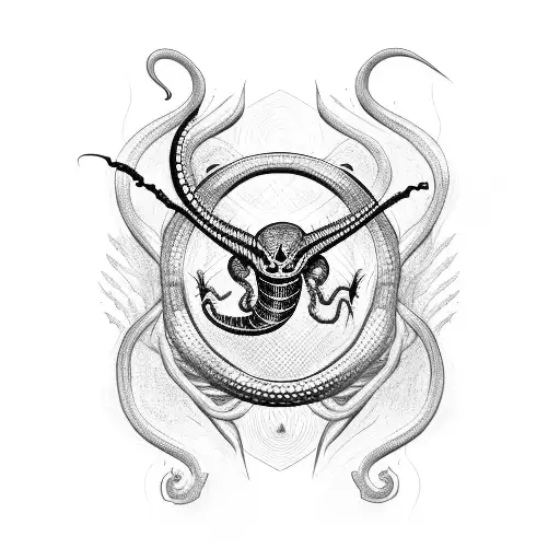 a surreal cobra in front of a skeletal spider tattoo design idea