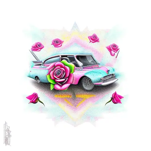 rose pencil car tattoo design idea