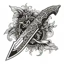 Modern kukri knife Theme: Military. Color: black and white tattoo design idea