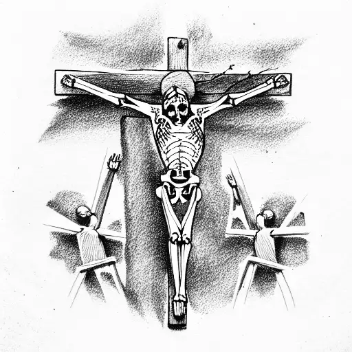 crucifix skeleton tattoo design idea