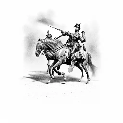 A historical battlefield scene with cavalry soldiers tattoo design idea