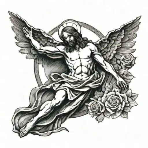 Jesus Christ crucification , savior of the world , fighting against evil , phoneix bird , mother Mary  tattoo design idea