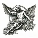 Jesus Christ crucification , savior of the world , fighting against evil , phoneix bird , mother Mary  tattoo design idea