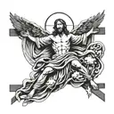 Jesus Christ crucification , savior of the world , fighting against evil , phoneix bird , mother Mary  tattoo design idea