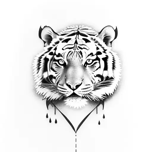 Wild tiger howling at a full moon tattoo design idea