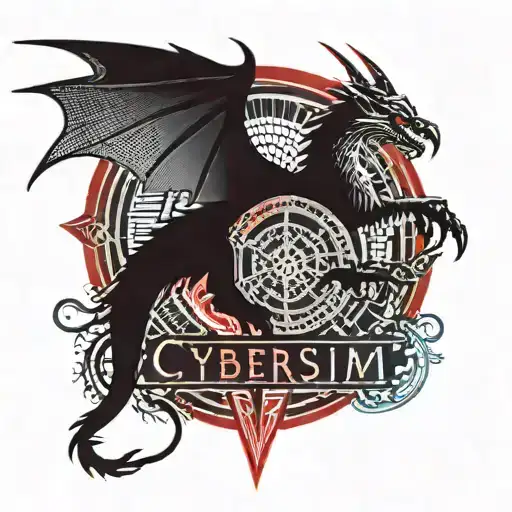 dragon with eagle wings on the background of a red circle with the inscription tattoo design idea