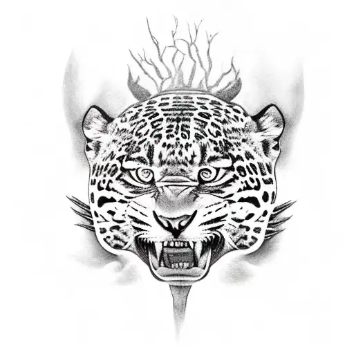 Jaguar on a tall dead tree with long roots  tattoo design idea