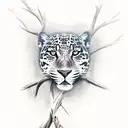 Jaguar in a tall dead tree with long roots and branches  tattoo design idea