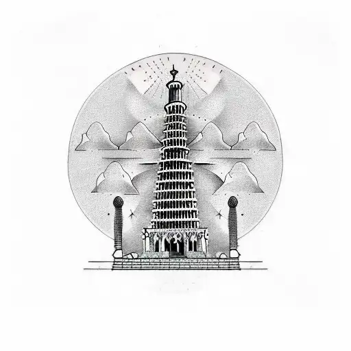 Combine the iconic Leaning Tower of Pisa with Egyptian hieroglyphics in a blackwork tattoo design. tattoo design idea