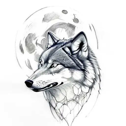 Imagine a tattoo showcasing a wolf howling at the moon with the Parthenon in Athens as the backdrop. tattoo design idea