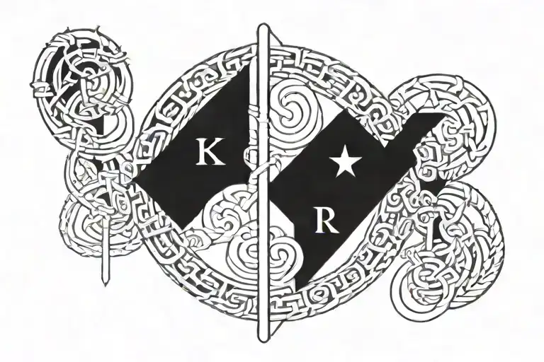 Nordic bind runes, the elements, a spiral, tattoo design idea