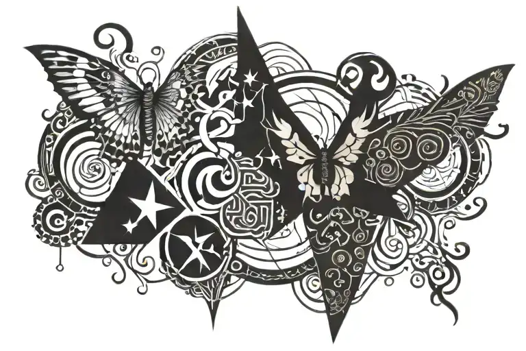 Nordic bind runes, the elements, a spiral, a butterfly, a star tattoo design idea