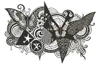 Nordic bind runes, the elements, a spiral, a butterfly, a star tattoo design idea