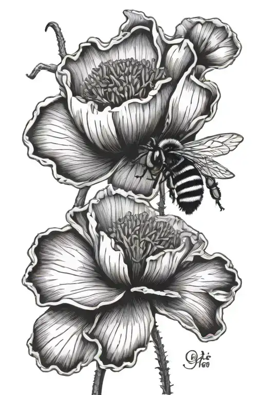 poppy flower honey comb with one bee tattoo design idea