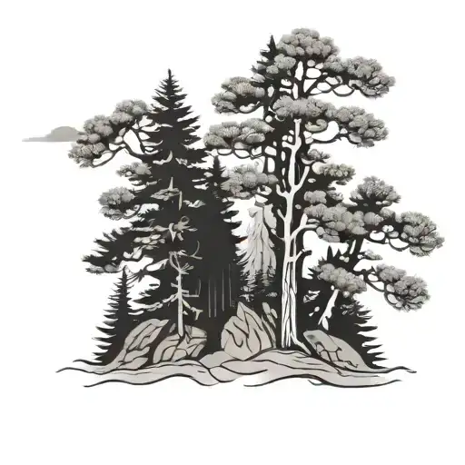 shin tattoo with evergreen trees starting from ankle  tattoo design idea