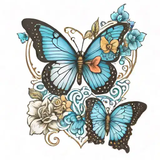 white heart emoji with blue butterfly emoji  tattoo design idea