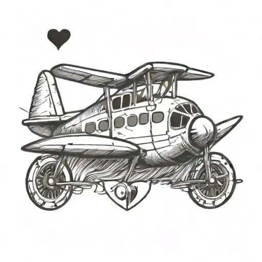 plane and heart  tattoo design idea