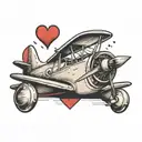 plane and heart  tattoo design idea