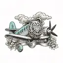 plane and heart  tattoo design idea