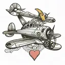 plane and heart  tattoo design idea