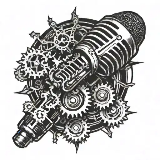  New microphone bild with gears made tattoo design idea