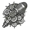  New microphone bild with gears made tattoo design idea