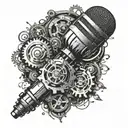  New microphone bild with gears made tattoo design idea