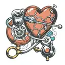 caffeine molecule, stethscope, heart tattoo design idea